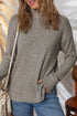 Ribbed High Neck Stretch Knit Long Sleeve Top